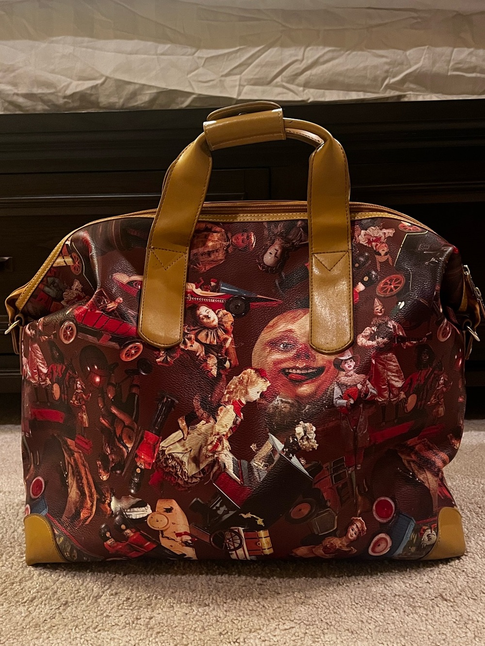 Sydney Love Maroon “Vintage Toys” Travel Bag with Leather trim